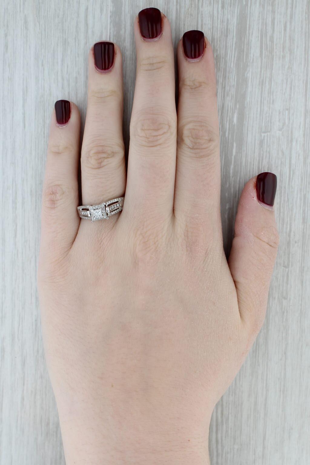 0.52ctw Princess Diamond Halo Engagement Ring 14k White Gold Size 9 4