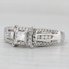 0.52ctw Princess Diamond Halo Engagement Ring 14k White Gold Size 9