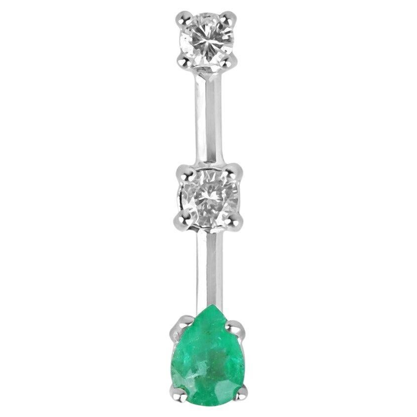 0.52tcw 14K Colombian Emerald & Diamond Drop Pendant Graduated Necklace