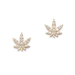 Susan Lister Locke 0.53ct Diamond and 18K Gold Marijuana Pot Leaf Stud Earrings