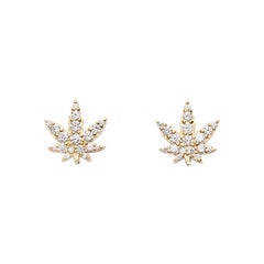 Susan Lister Locke 0.53ct Diamond and 18K Gold Marijuana Pot Leaf Stud Earrings