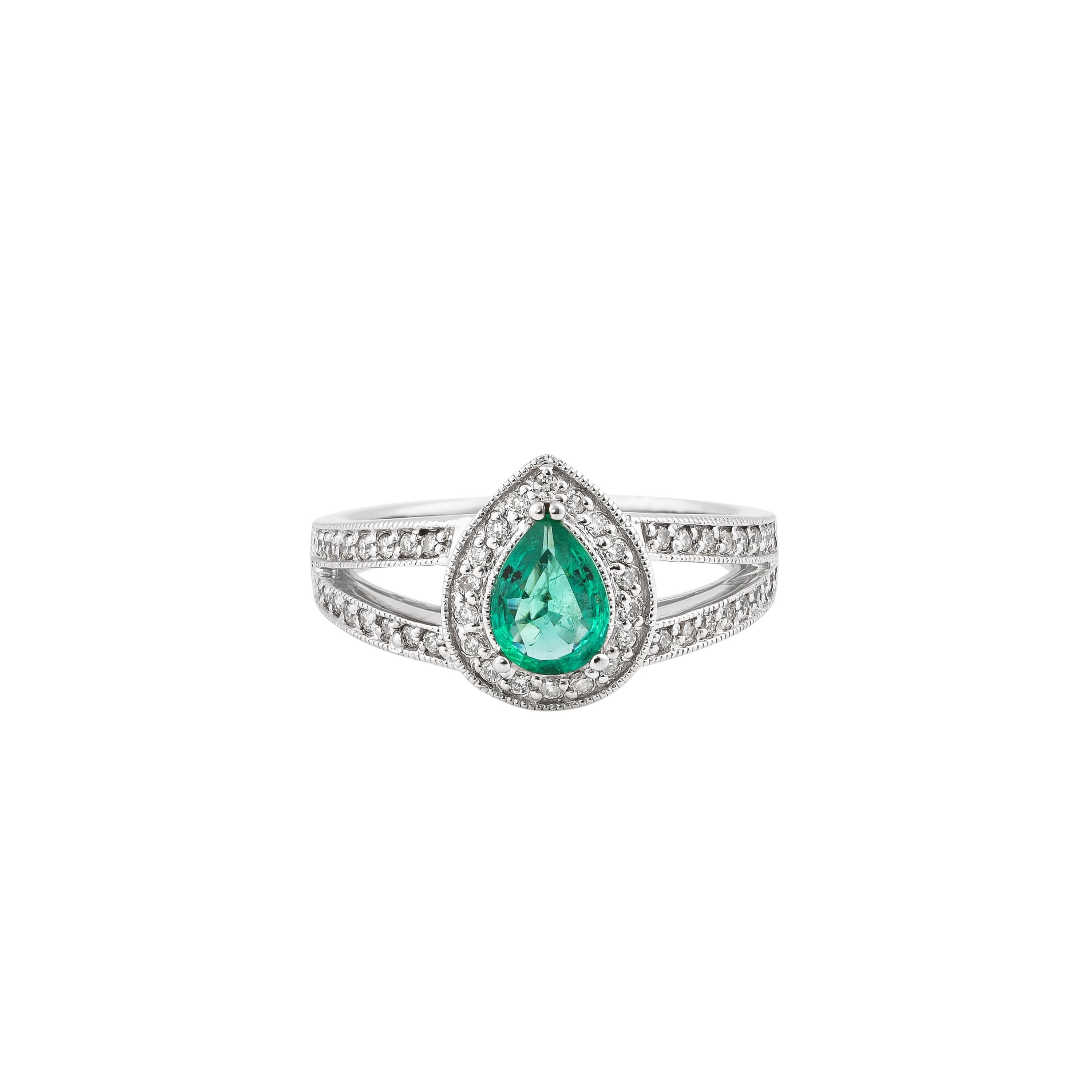 Contemporary Sunita Nahata Emerald 0.53ct. Fancy Ring in 14KWG with White Diamond For Sale