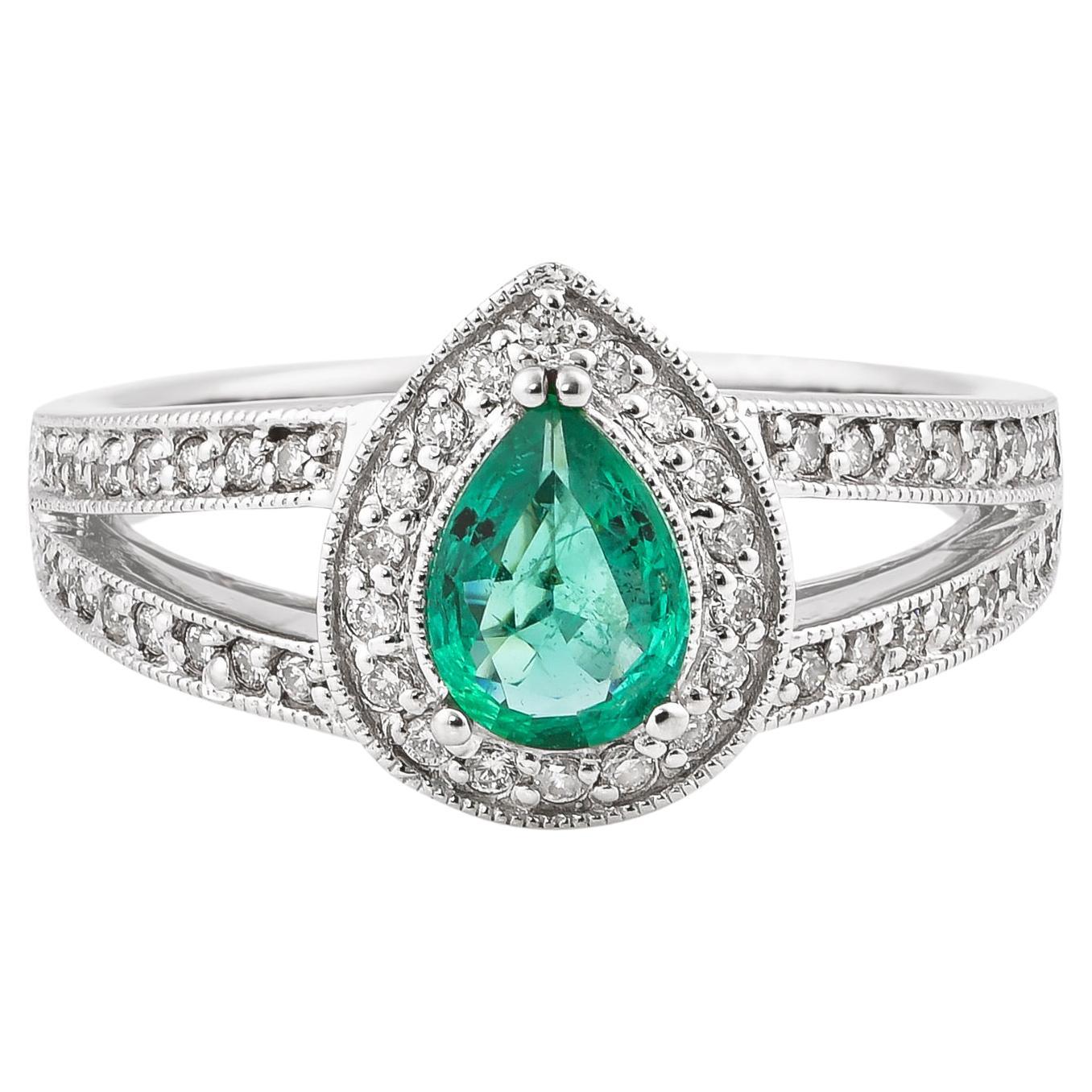 Sunita Nahata Emerald 0.53ct. Fancy Ring in 14KWG with White Diamond For Sale