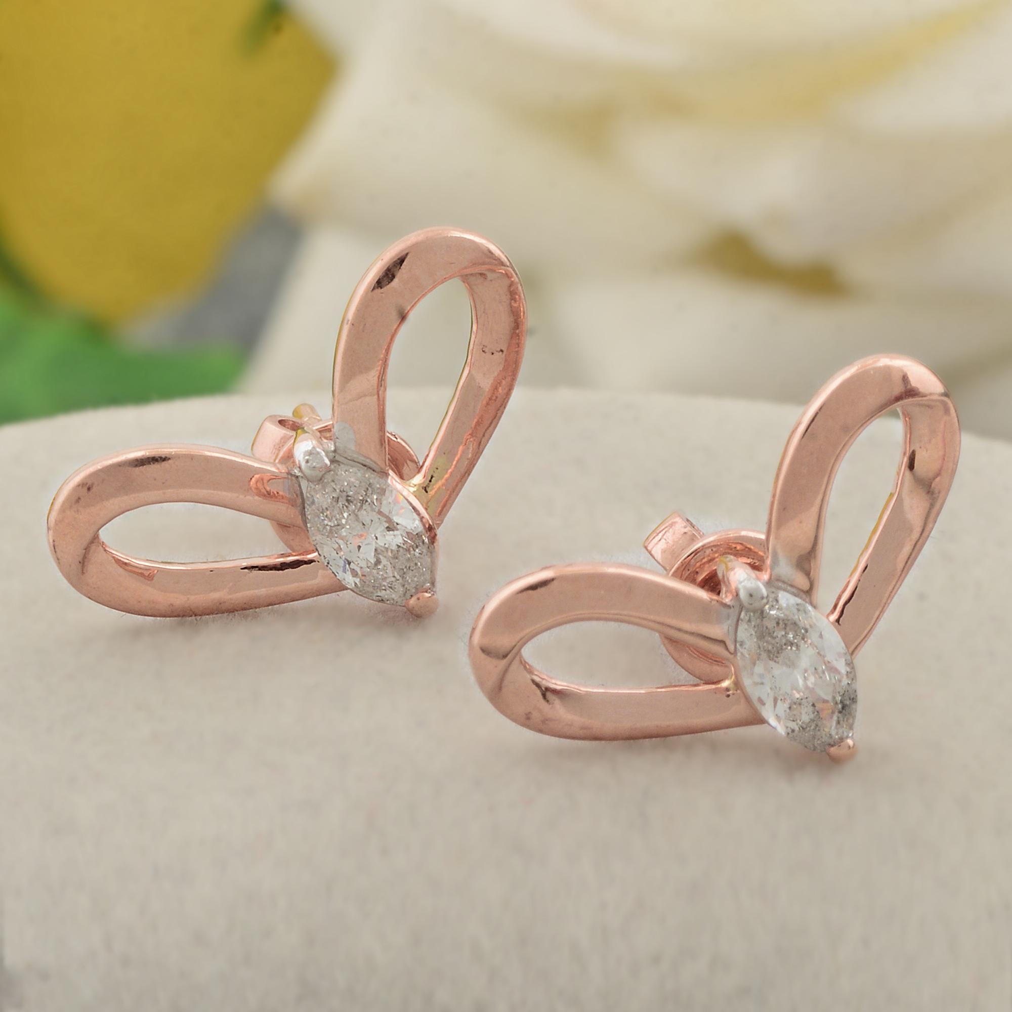 Modern 0.53 Carat Marquise Diamond Butterfly Stud Earrings Solid 10k Rose Gold Jewelry For Sale