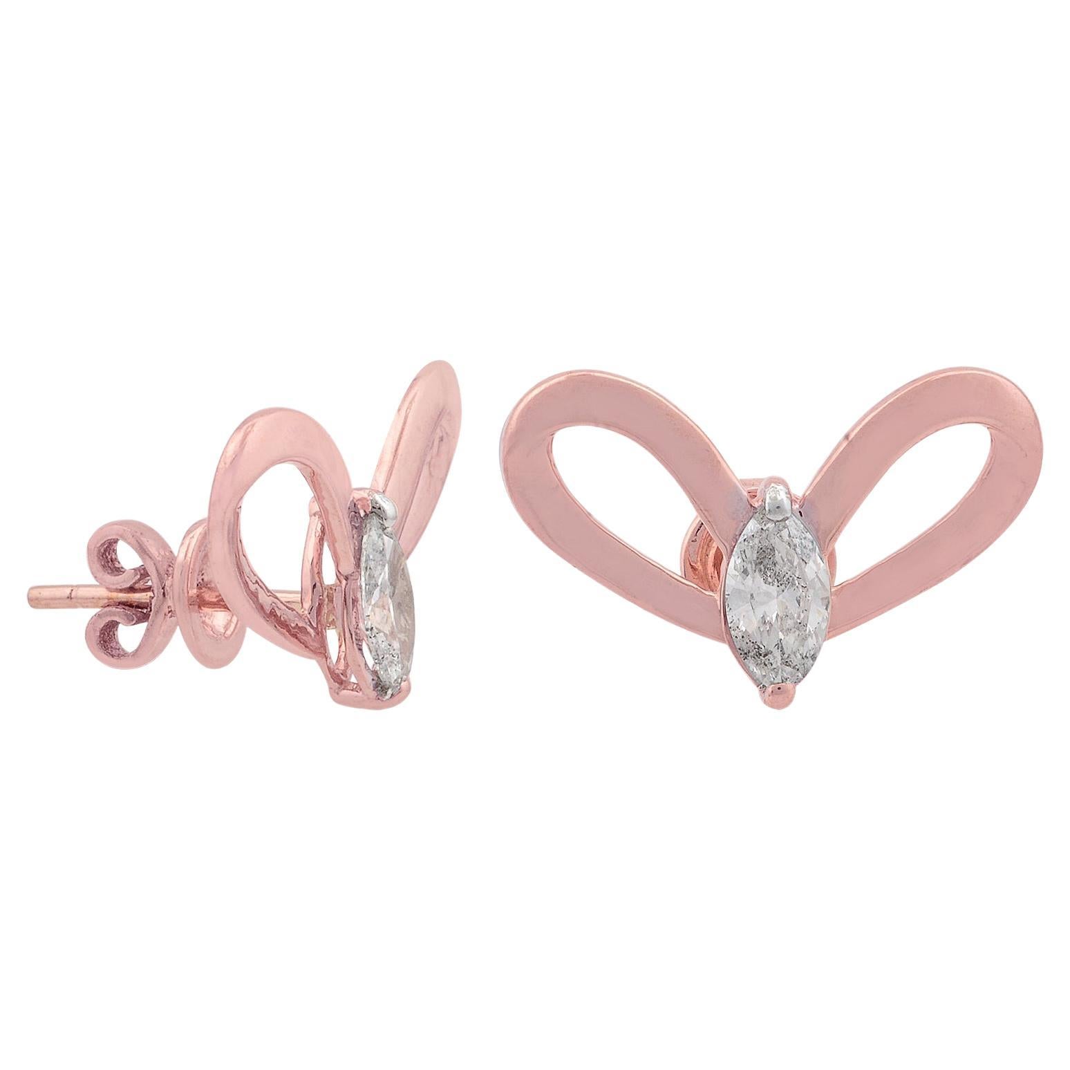 0.53 Carat Marquise Diamond Butterfly Stud Earrings Solid 10k Rose Gold Jewelry For Sale