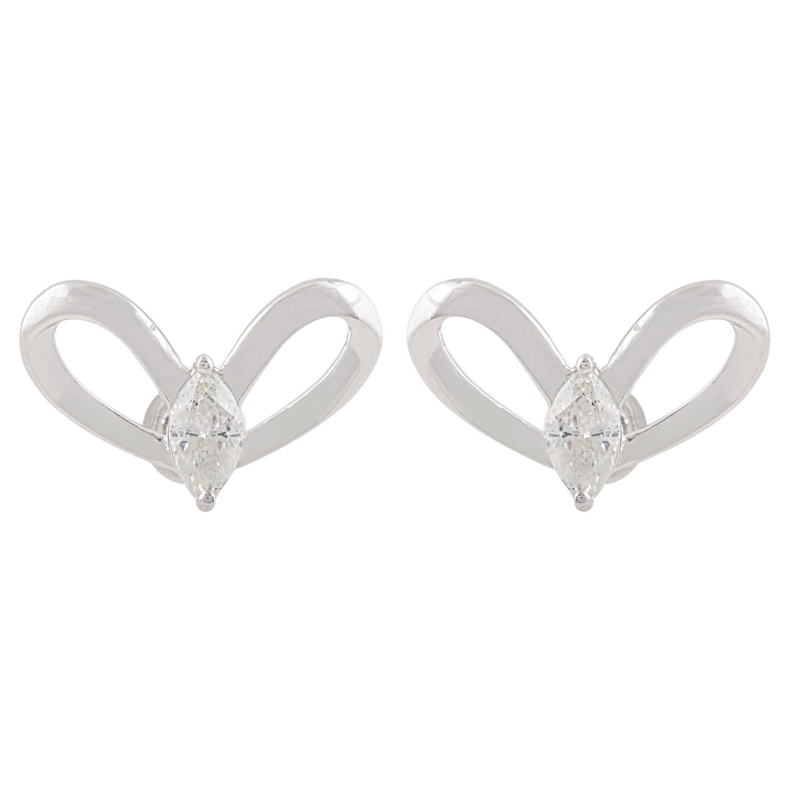 0.56 Carat Marquise Diamond Butterfly Stud Earrings Solid 10k White Gold Jewelry