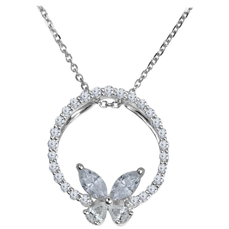 0.53 Carat Natural Diamond Butterfly Loop Pendant in 18 Karat White Gold ref1625 For Sale