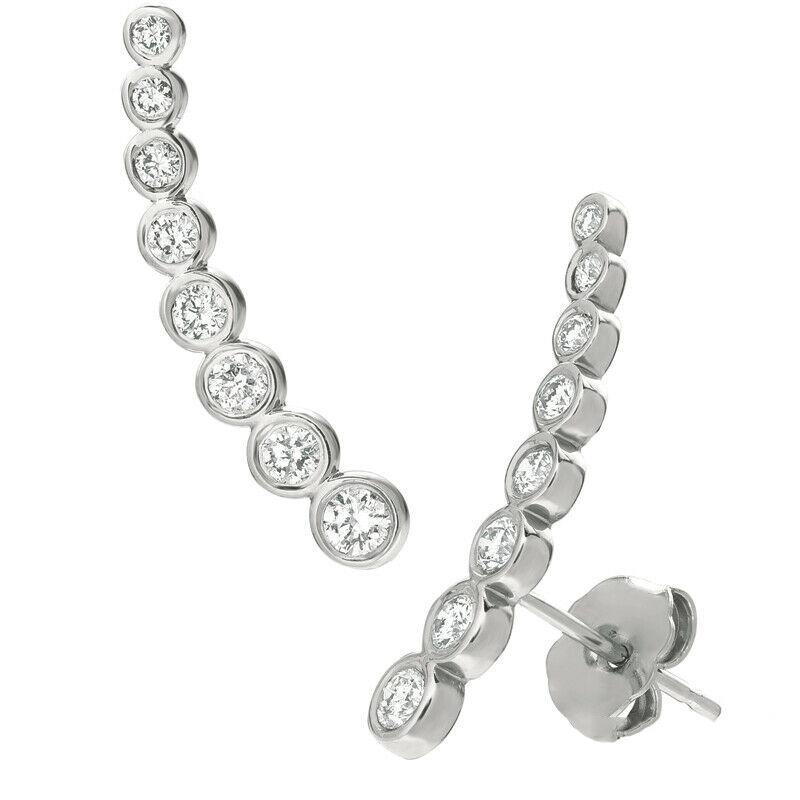 Contemporary 0.53 Carat Natural Diamond Climber Bezel Earrings G SI 14K White Gold For Sale