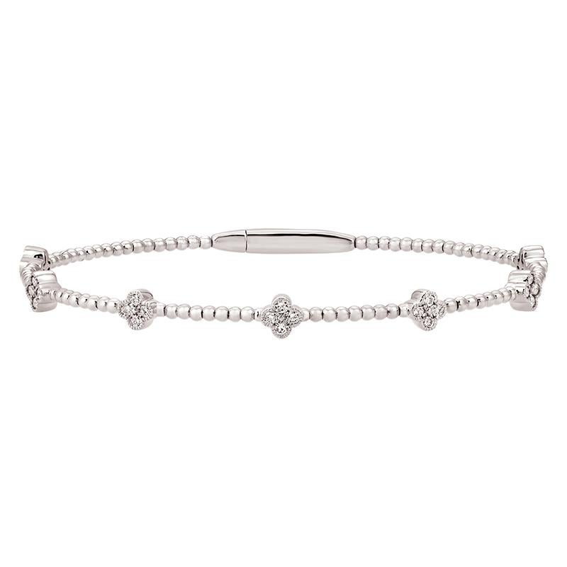 Renaissance Bracelet flexible en forme de trèfle en or blanc 14 carats avec diamants naturels de 0,53 carat G SI 7'' en vente
