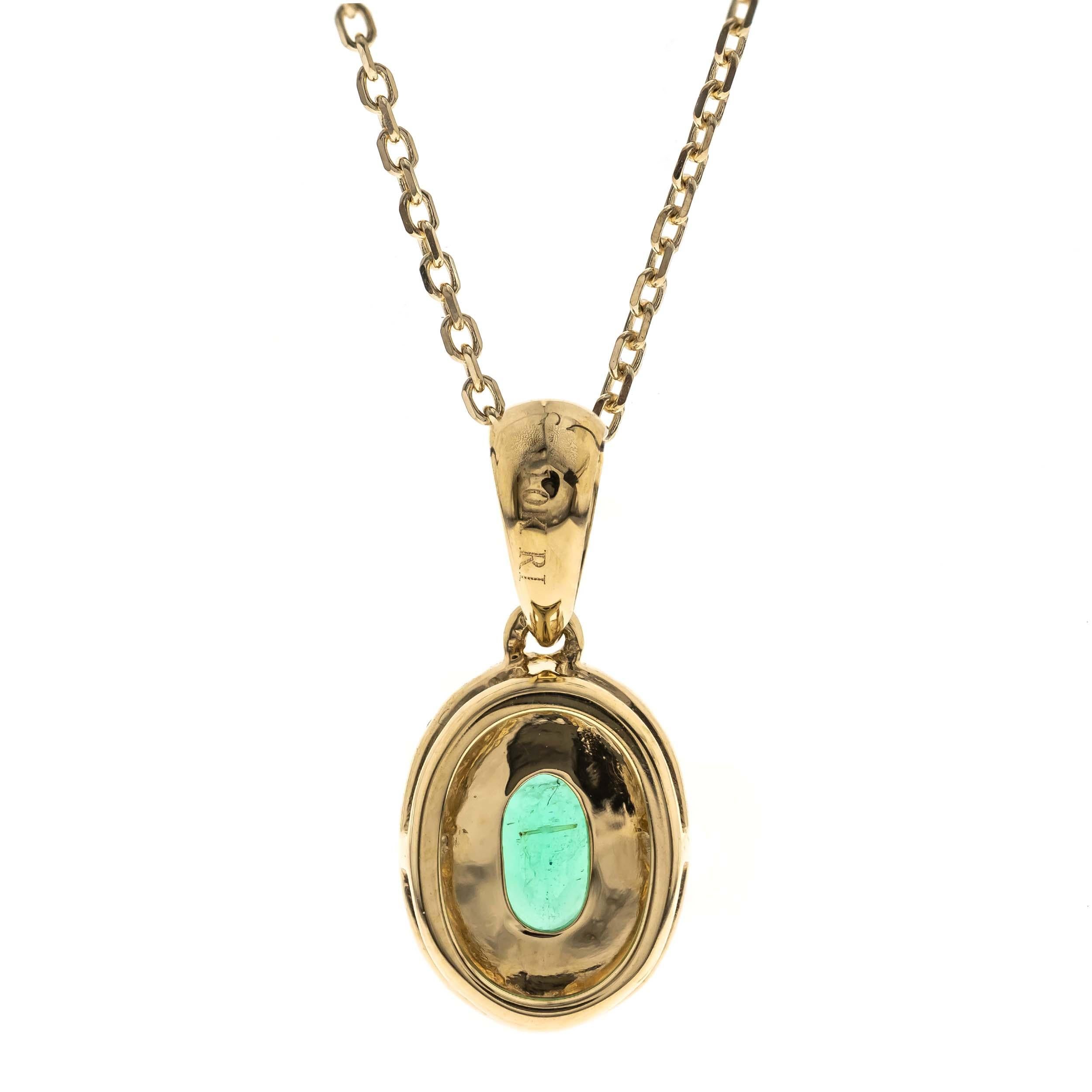 0.53 Carat Oval Cut Emerald Diamond Accents 10K Yellow Gold Pendant In New Condition For Sale In New York, NY