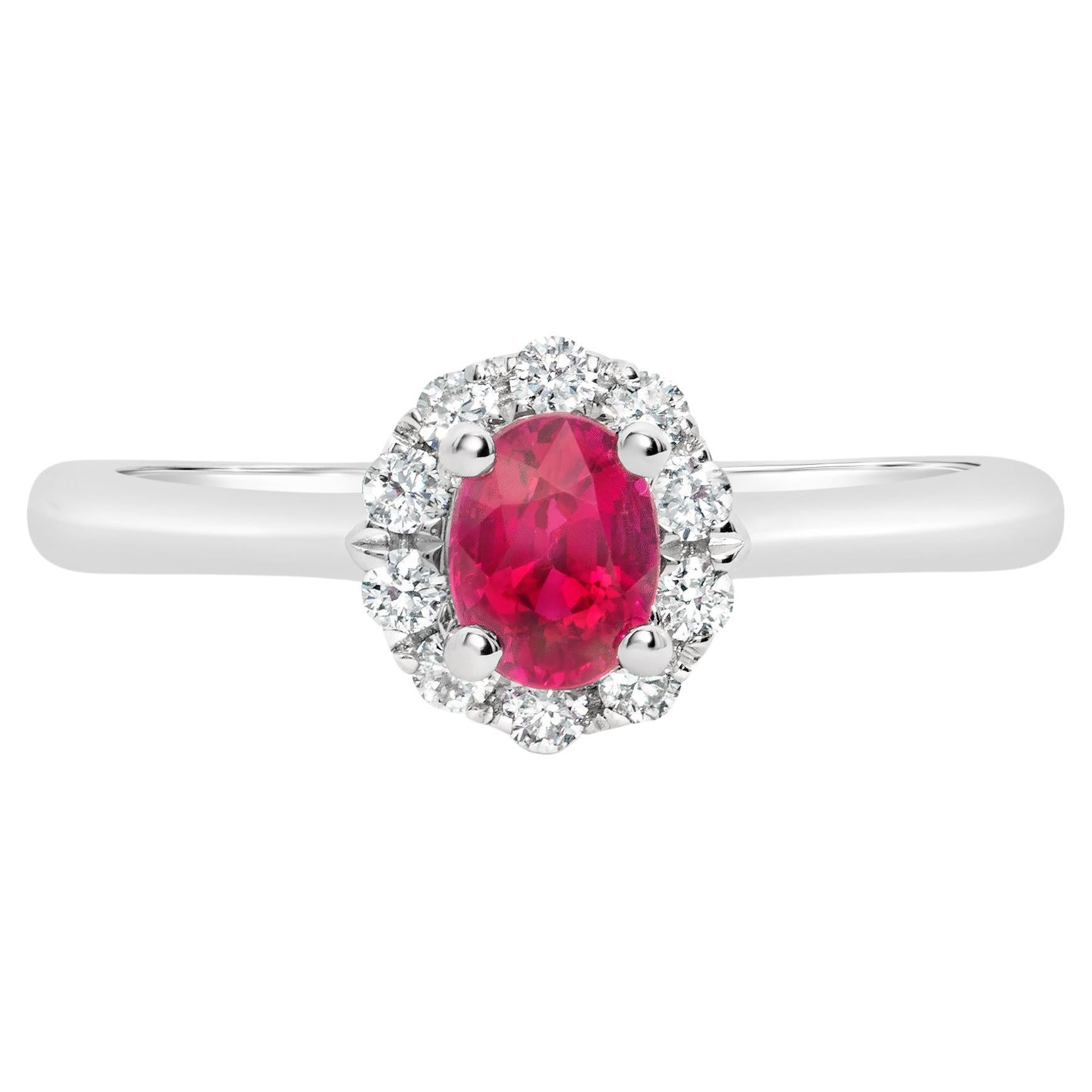 Roman Malakov 0.53 Carat Oval Cut Ruby & Diamond Halo Engagement Ring