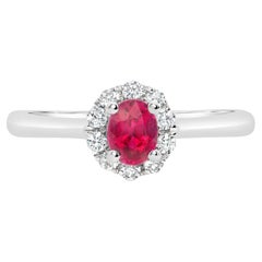 Roman Malakov 0.53 Carat Oval Cut Ruby & Diamond Halo Engagement Ring