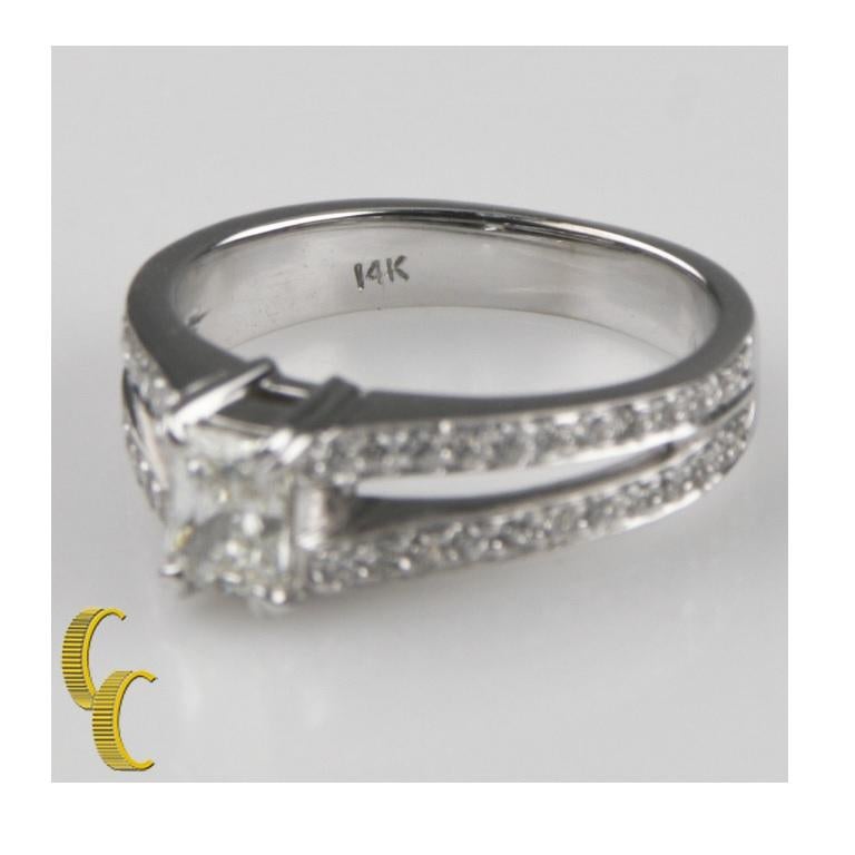 0.53 Carat Radiant Diamond Solitaire Ring with Accent Stones in White Gold In Good Condition In Sherman Oaks, CA