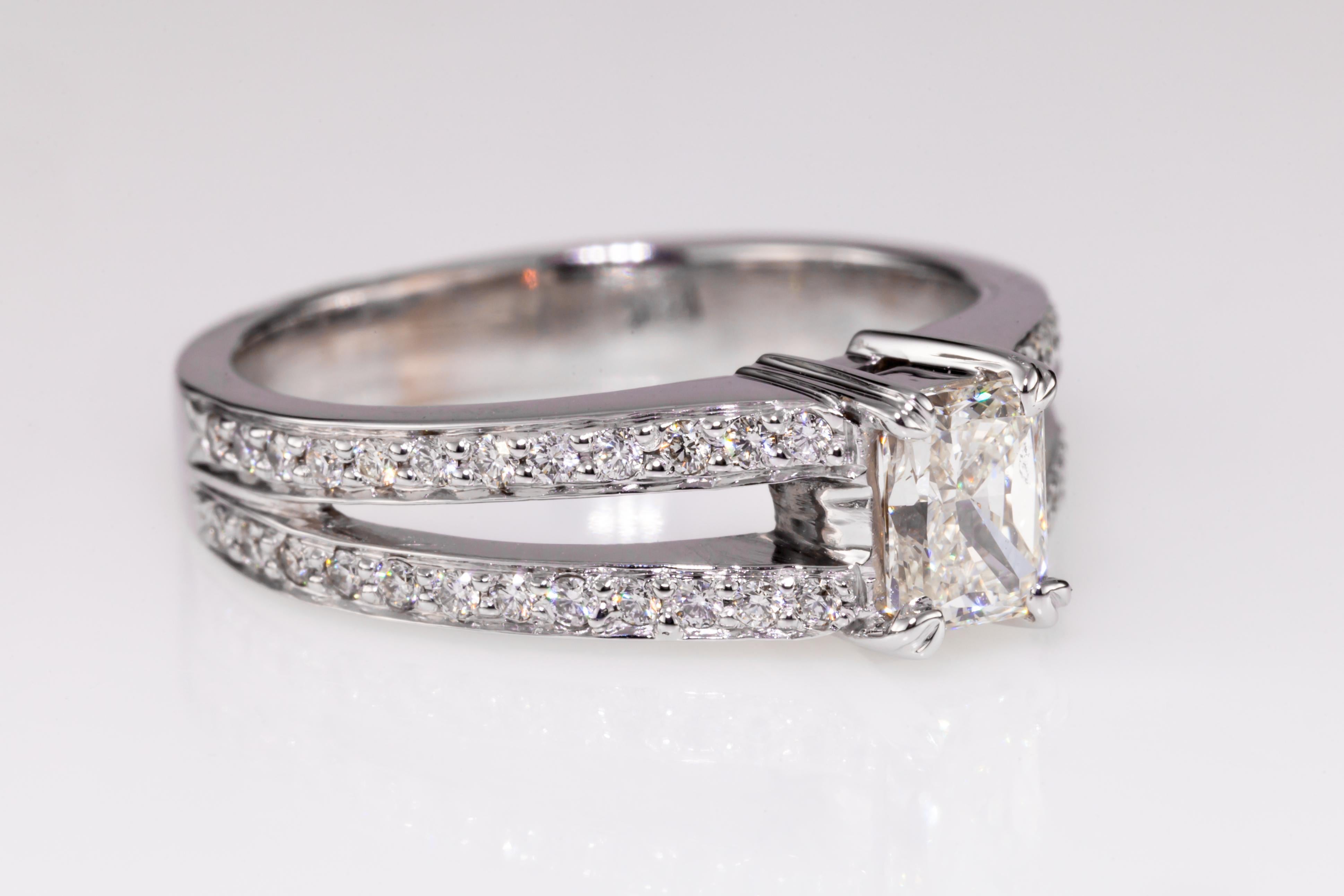 0.53 Carat Radiant Diamond Solitaire Ring with Accent Stones in White Gold 4