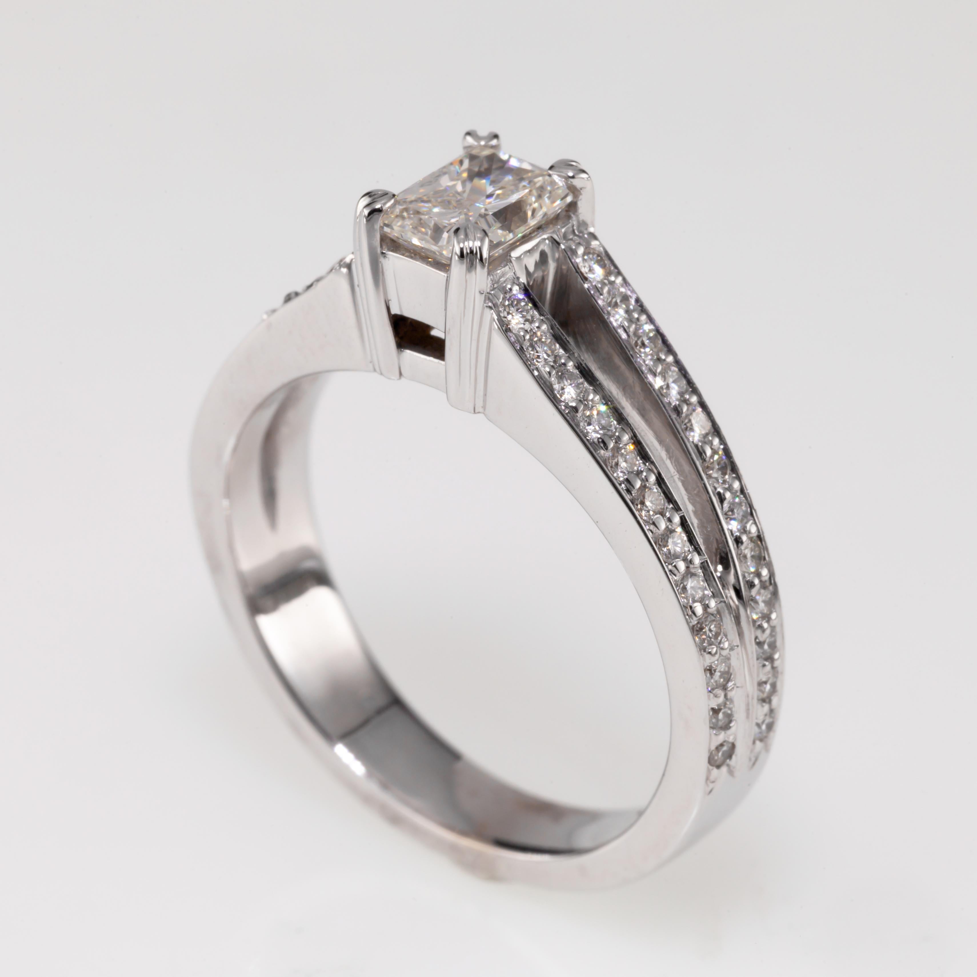 0.53 Carat Radiant Diamond Solitaire Ring with Accent Stones in White Gold 6