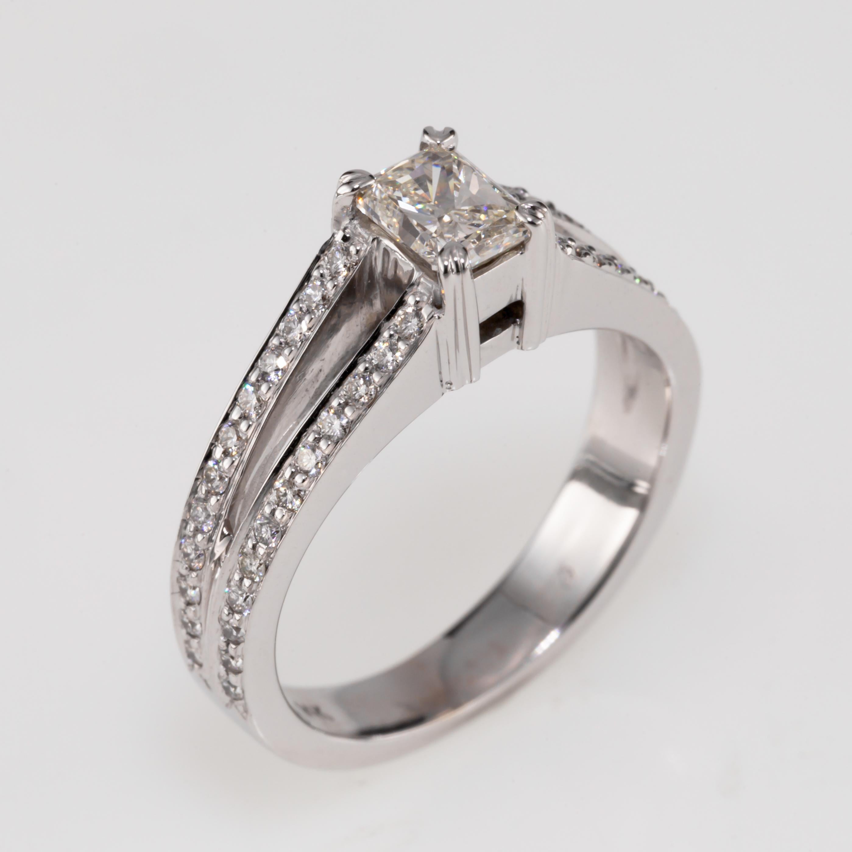 0.53 Carat Radiant Diamond Solitaire Ring with Accent Stones in White Gold 7