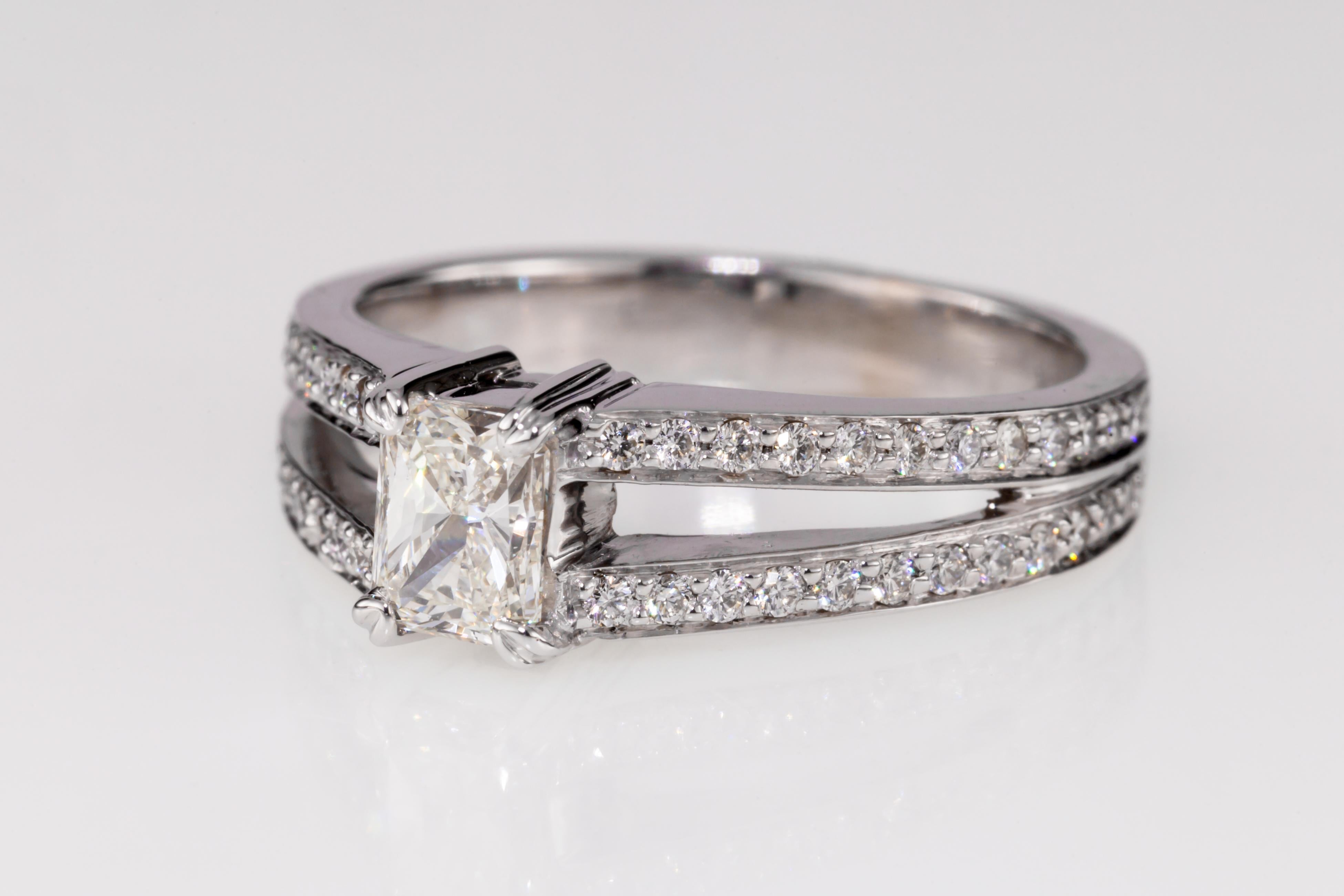 0.53 Carat Radiant Diamond Solitaire Ring with Accent Stones in White Gold 2