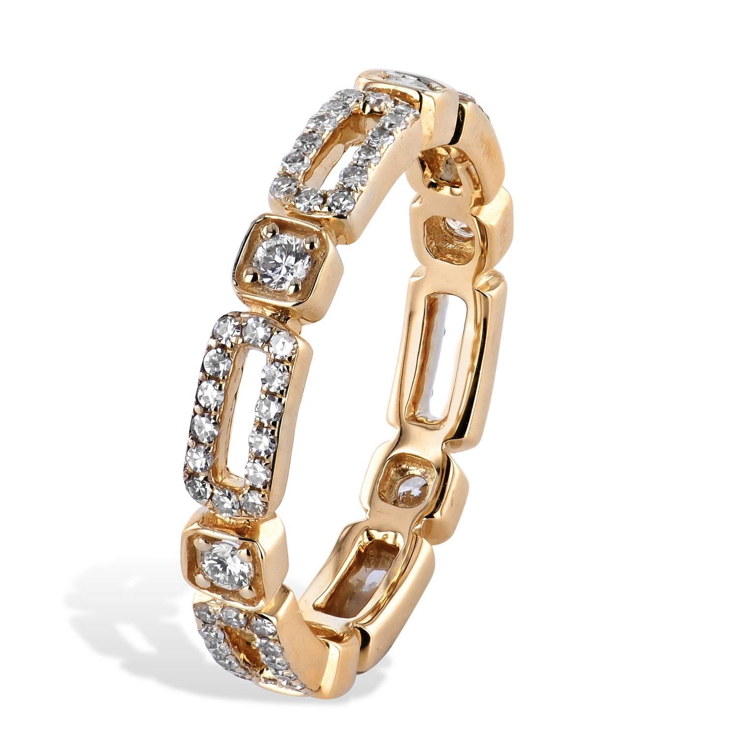 Rectangle and square shapes interface in this 0.53 carat diamond 14 karat yellow gold eternity-style band ring.

Size 7