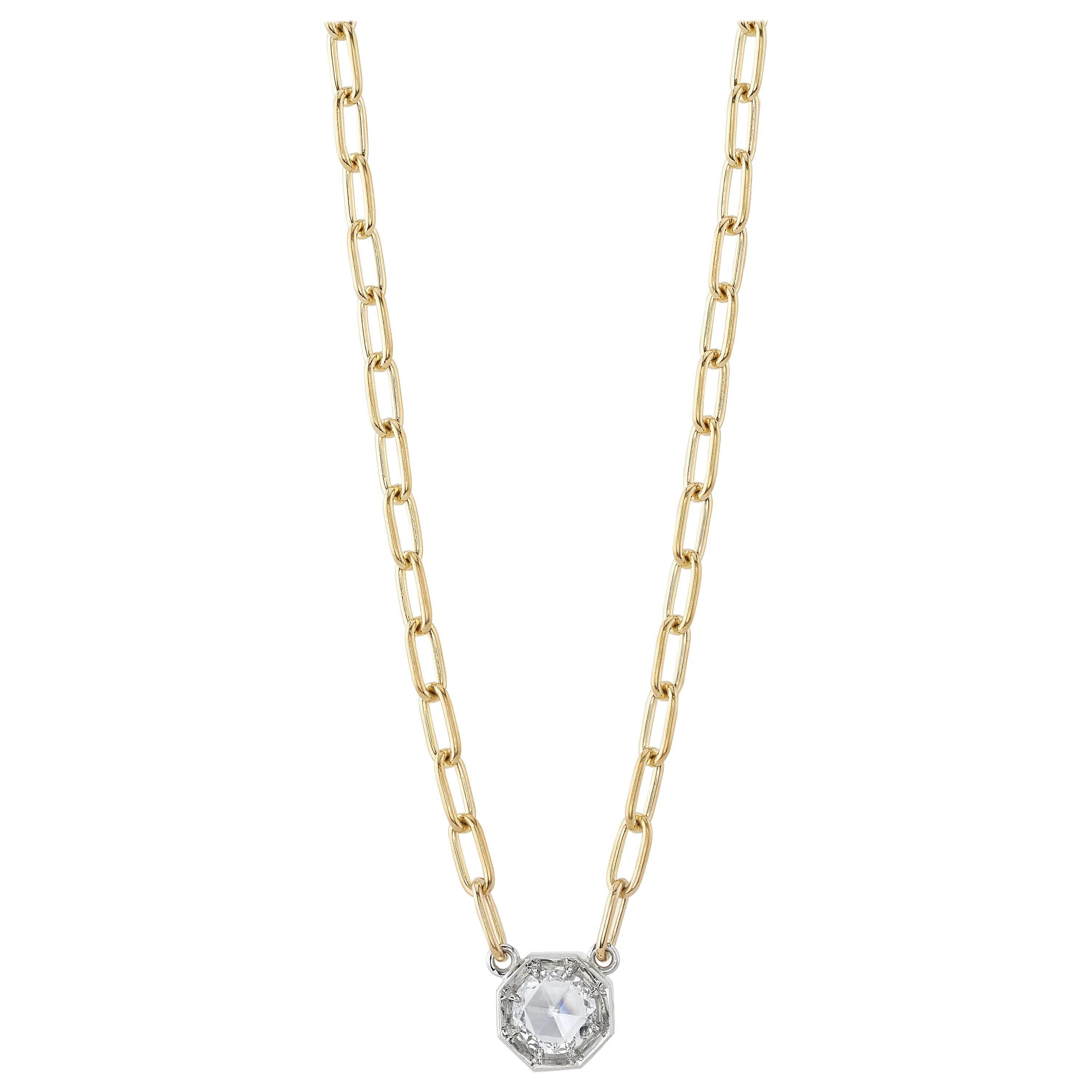 0.53 Carat Rose Cut Diamond Set on a 17" Yellow Gold Chain