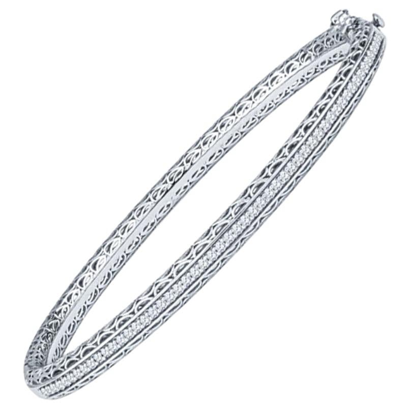 0.53 Carat Round Diamond and 14 Karat White Gold Bangle Bracelet