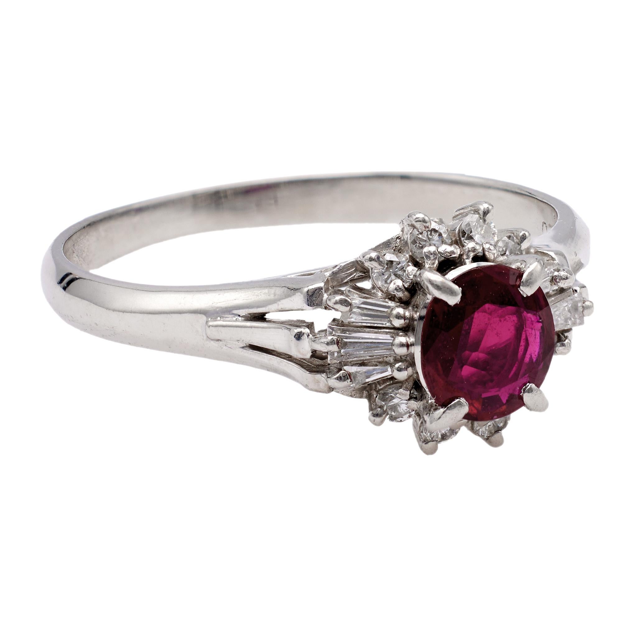 Women's or Men's 0.53 Carat Ruby Diamond Platinum Cluster Ring For Sale