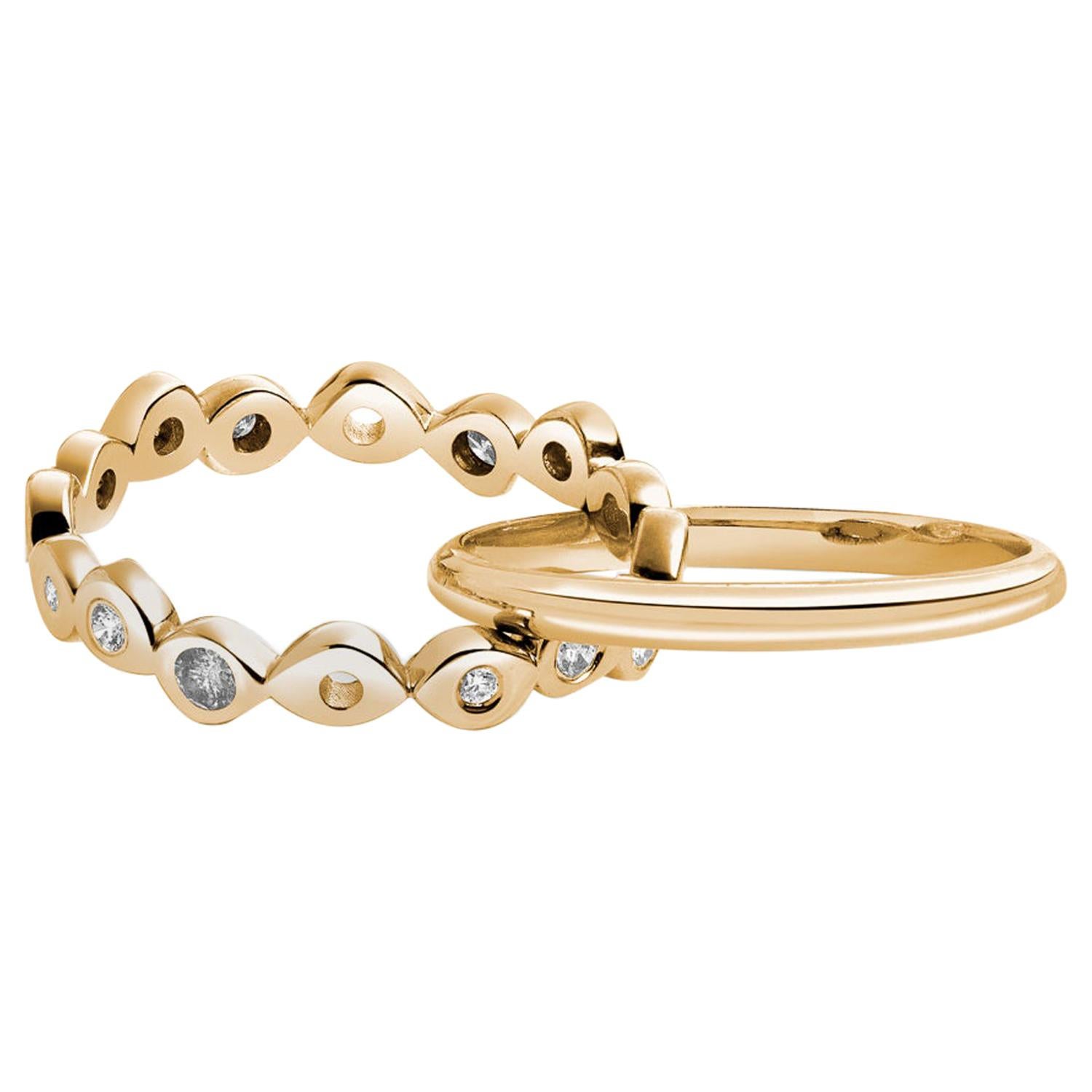 Hi June Parker 14 Karat Gold Connected Rings 0,53 Karat Salz-Pfefferstreuer-Diamanten 