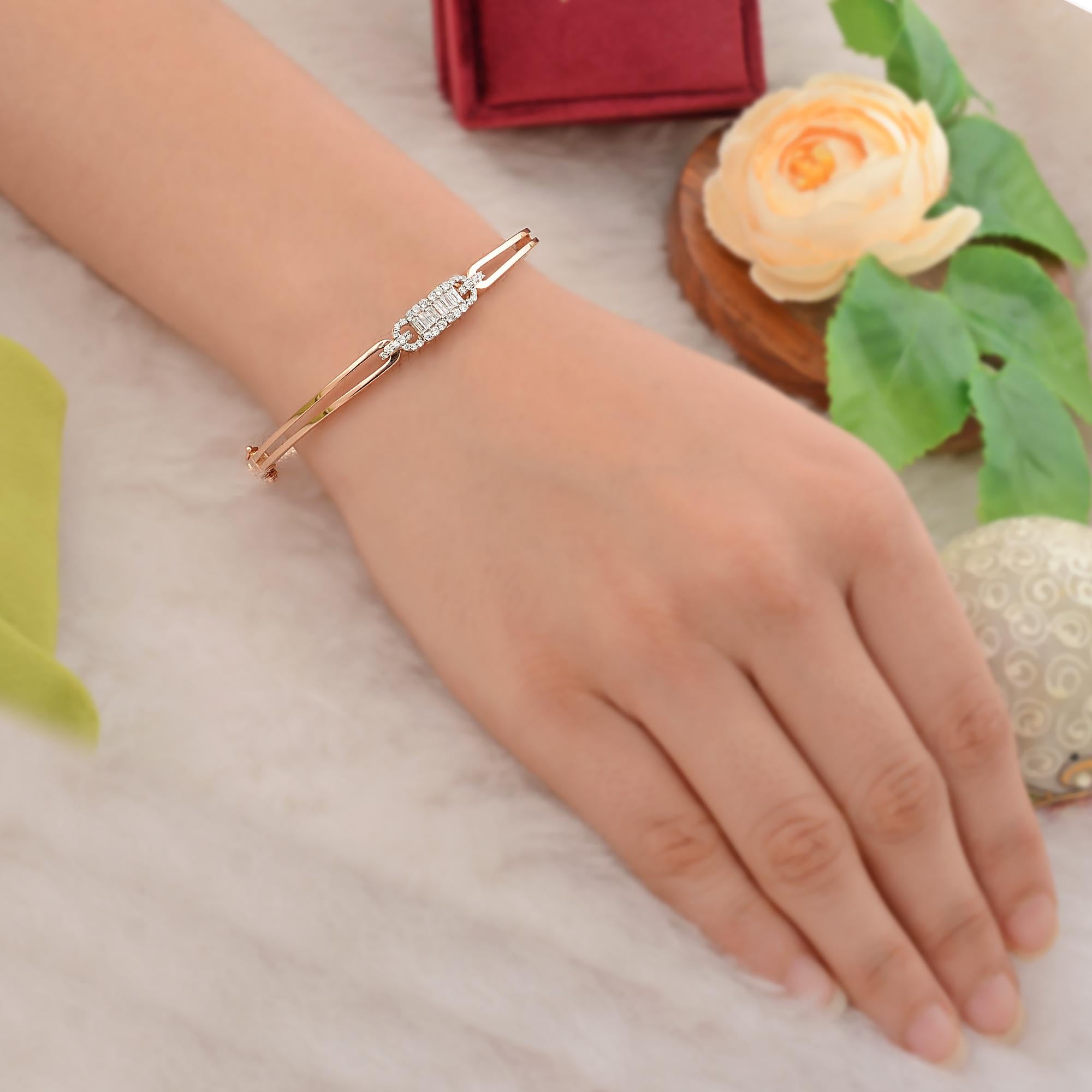 Baguette Cut 0.53 Carat SI Clarity HI Color Baguette Diamond Bracelet 18k Rose Gold Jewelry For Sale