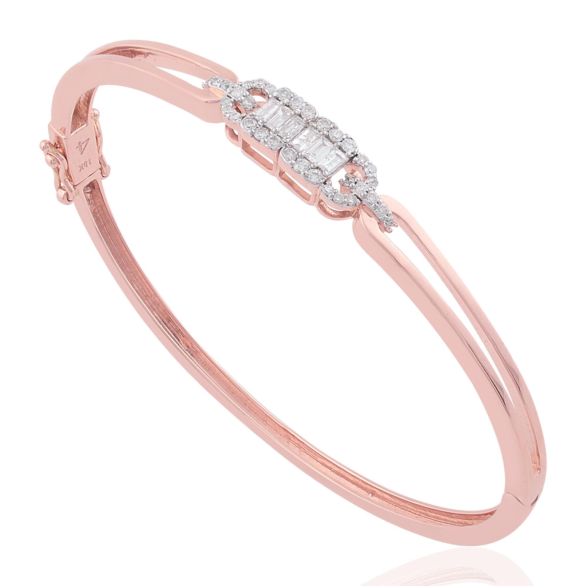 Women's 0.53 Carat SI Clarity HI Color Baguette Diamond Bracelet 18k Rose Gold Jewelry For Sale