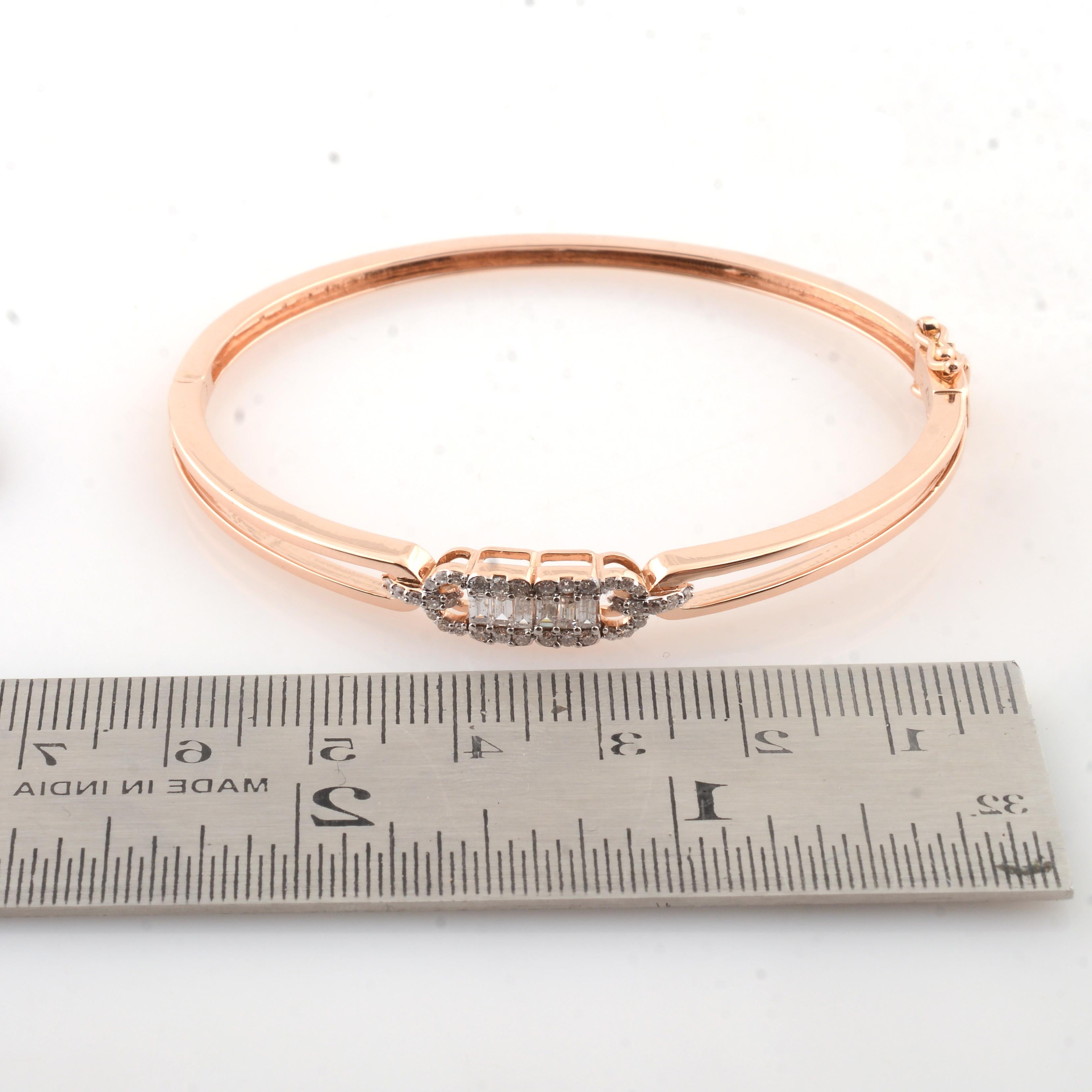 Women's 0.53 Carat SI Clarity HI Color Baguette Diamond Bracelet 18k Rose Gold Jewelry For Sale