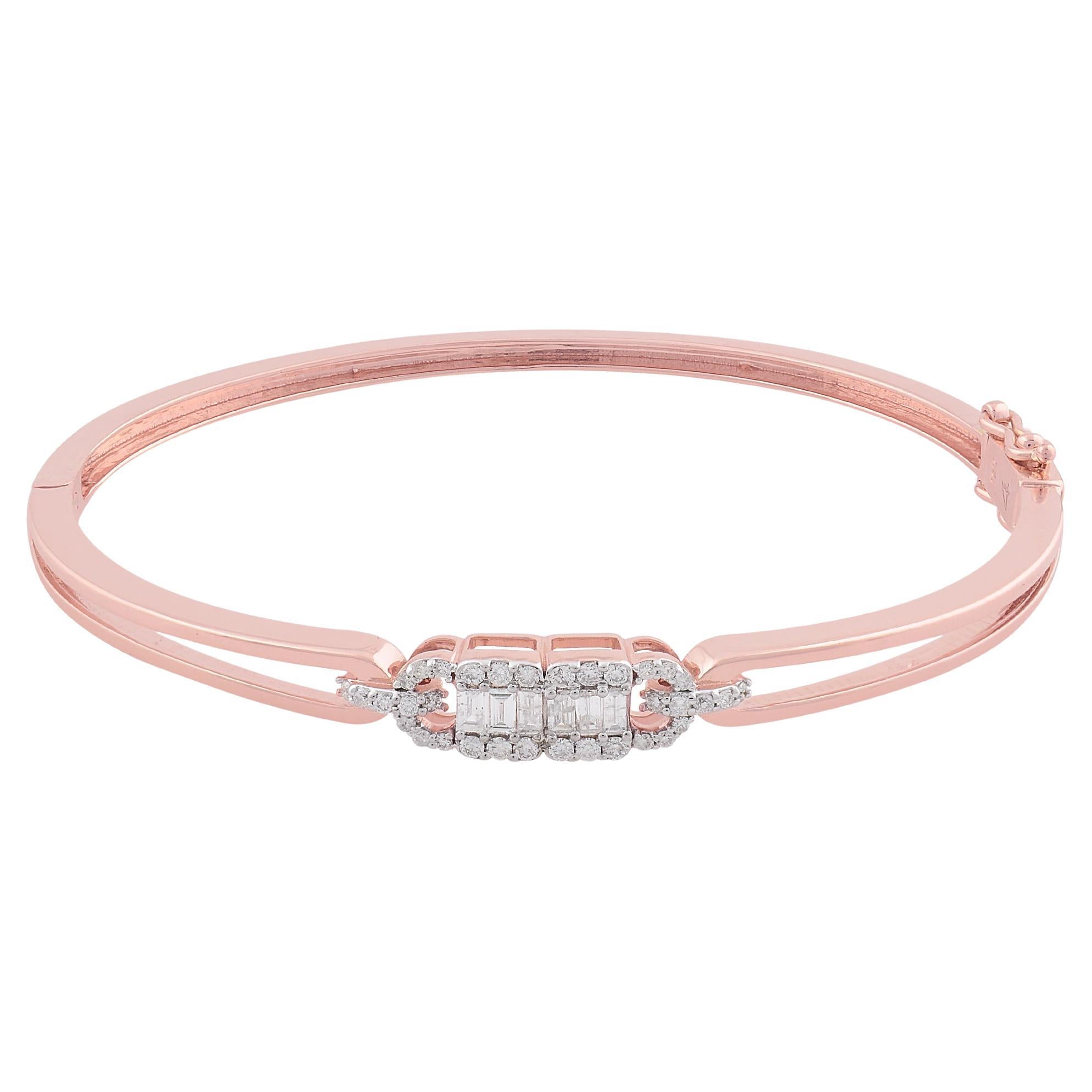 0.53 Carat SI Clarity HI Color Baguette Diamond Bracelet 18k Rose Gold Jewelry en vente