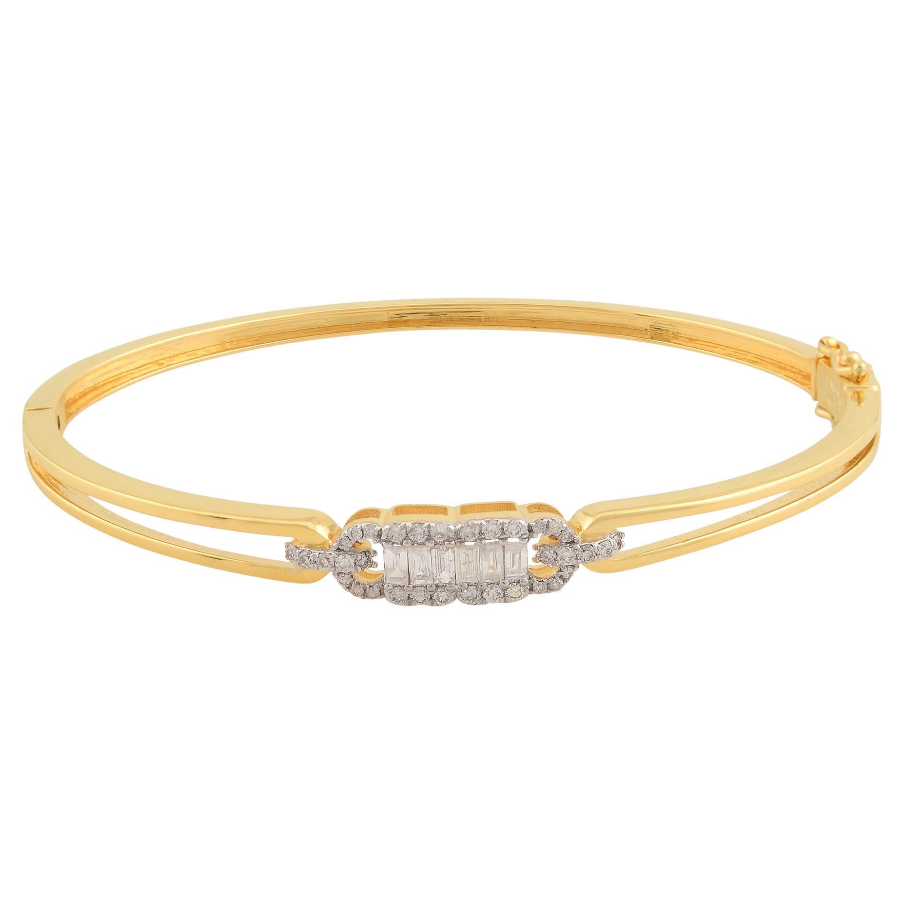 0.53 Carat SI Clarity HI Color Baguette Diamond Bracelet 18k Yellow Gold Jewelry For Sale
