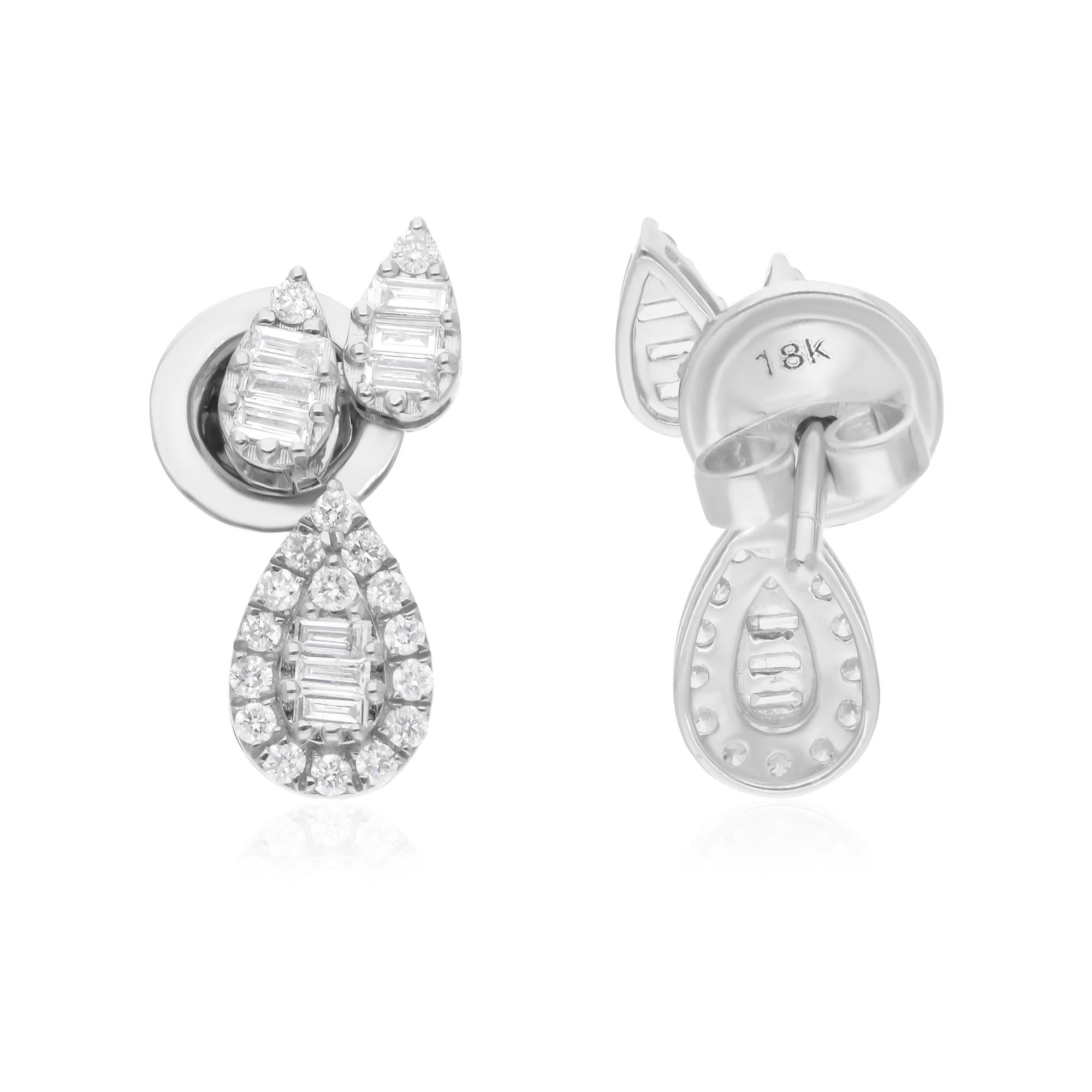 Modern 0.53 Carat SI Clarity HI Color Baguette Diamond Earrings 18 Karat White Gold For Sale