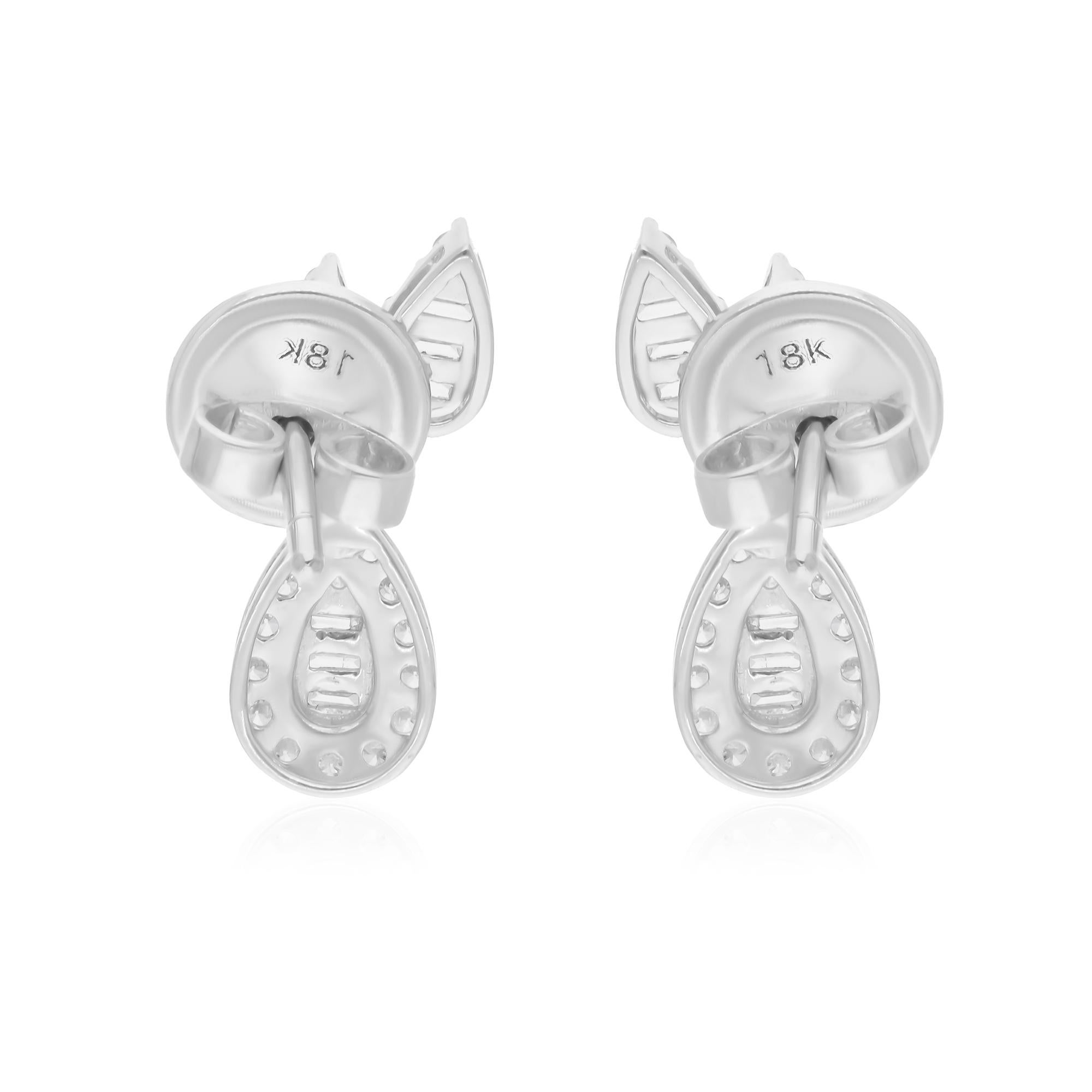 Baguette Cut 0.53 Carat SI Clarity HI Color Baguette Diamond Earrings 18 Karat White Gold For Sale