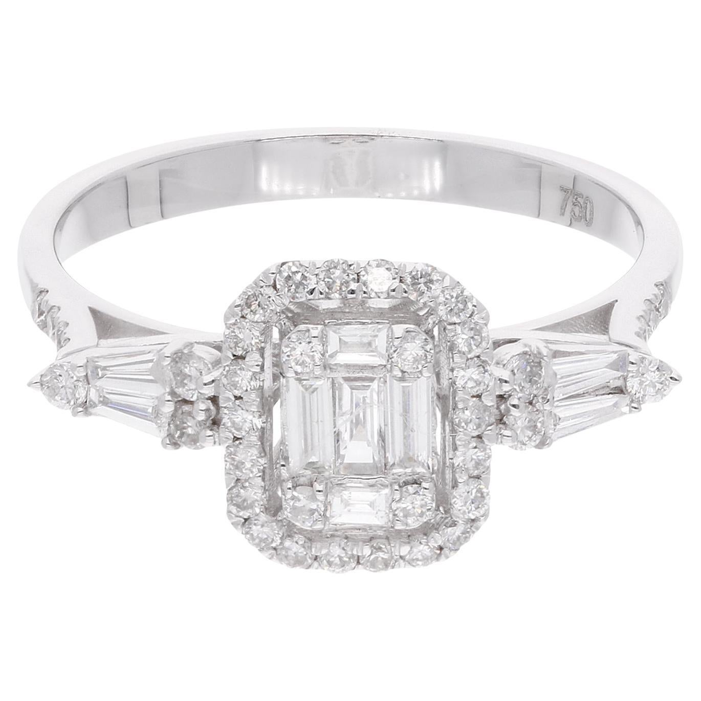 En vente :  Bague de promesse en diamant baguette de 0,53 carat, pureté SI, couleur HI, en or blanc 18 carats