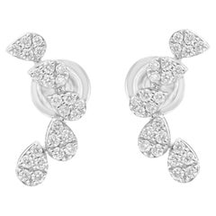 0.53 Carat SI Clarity HI Color Diamond Climber Earrings 18 Karat White Gold