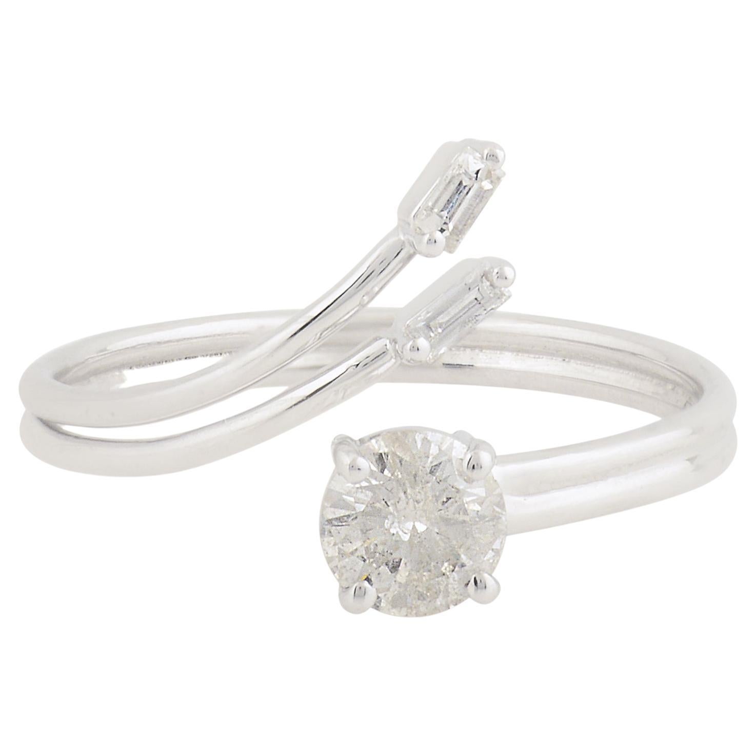 0.53 Carat SI Clarity HI Color Round Baguette Diamond Ring 10 Karat White Gold