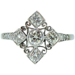0.53 Carat Vintage Diamond Ring, Marquise Shaped Cluster, Old Cut Diamonds