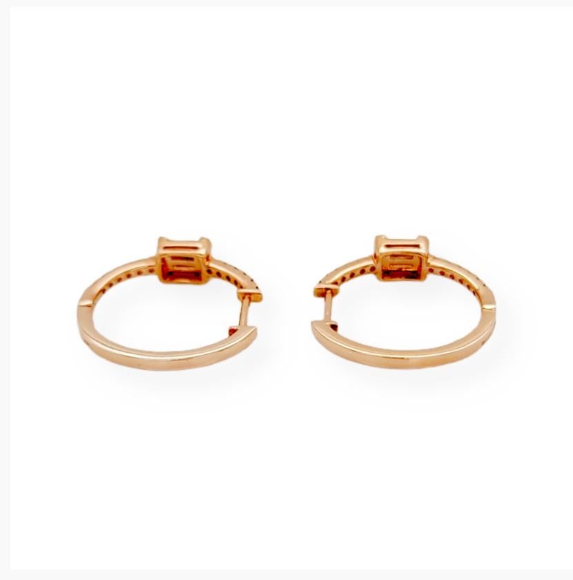 Women's or Men's 0.53 Ct Diamonds in 14k Rose Gold Hoop Earrings For Sale