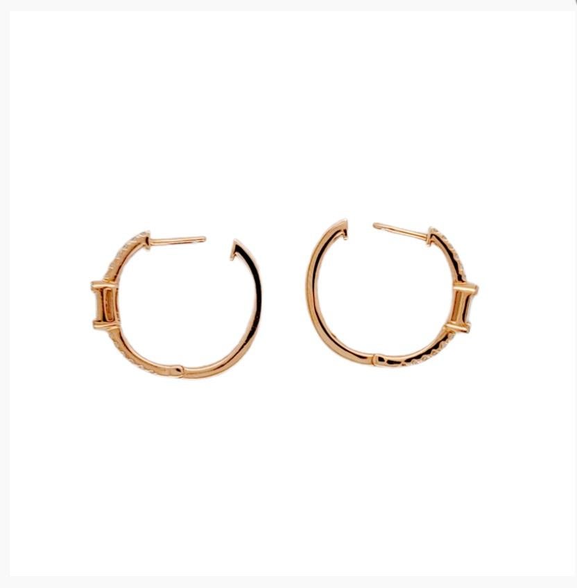 0.53 Ct Diamonds in 14k Rose Gold Hoop Earrings For Sale 1
