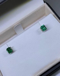 0.53ct Colombian Emerald Solitaire Stud Earrings In 18ct White Gold