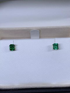 0.53ct Colombian Emerald Solitaire Stud Earrings In 18ct White Gold