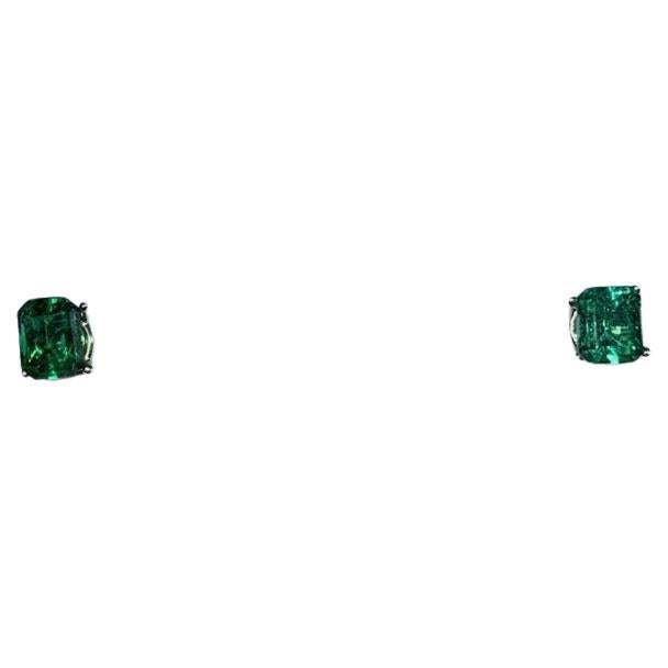 0.53ct Colombian Emerald Solitaire Stud Earrings In 18ct White Gold For Sale