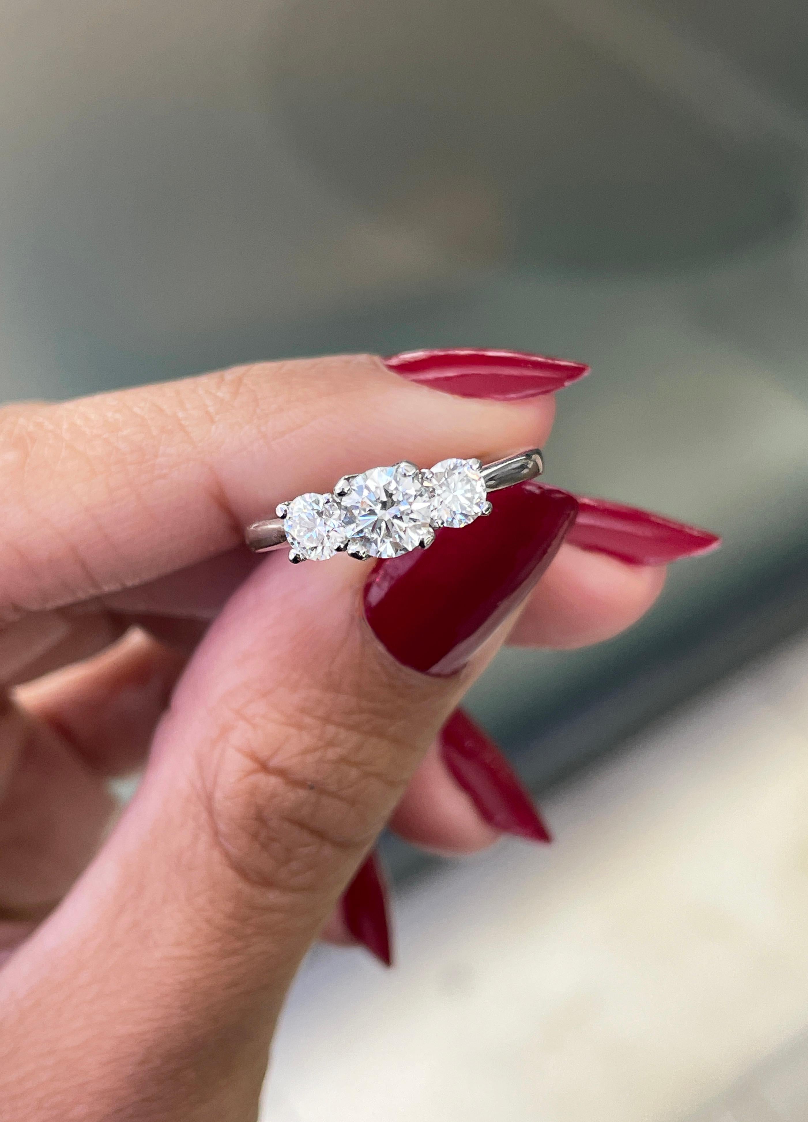 Brilliant Cut 0.53ct E VS2 Diamond Three-Stone Platinum Engagement Ring For Sale