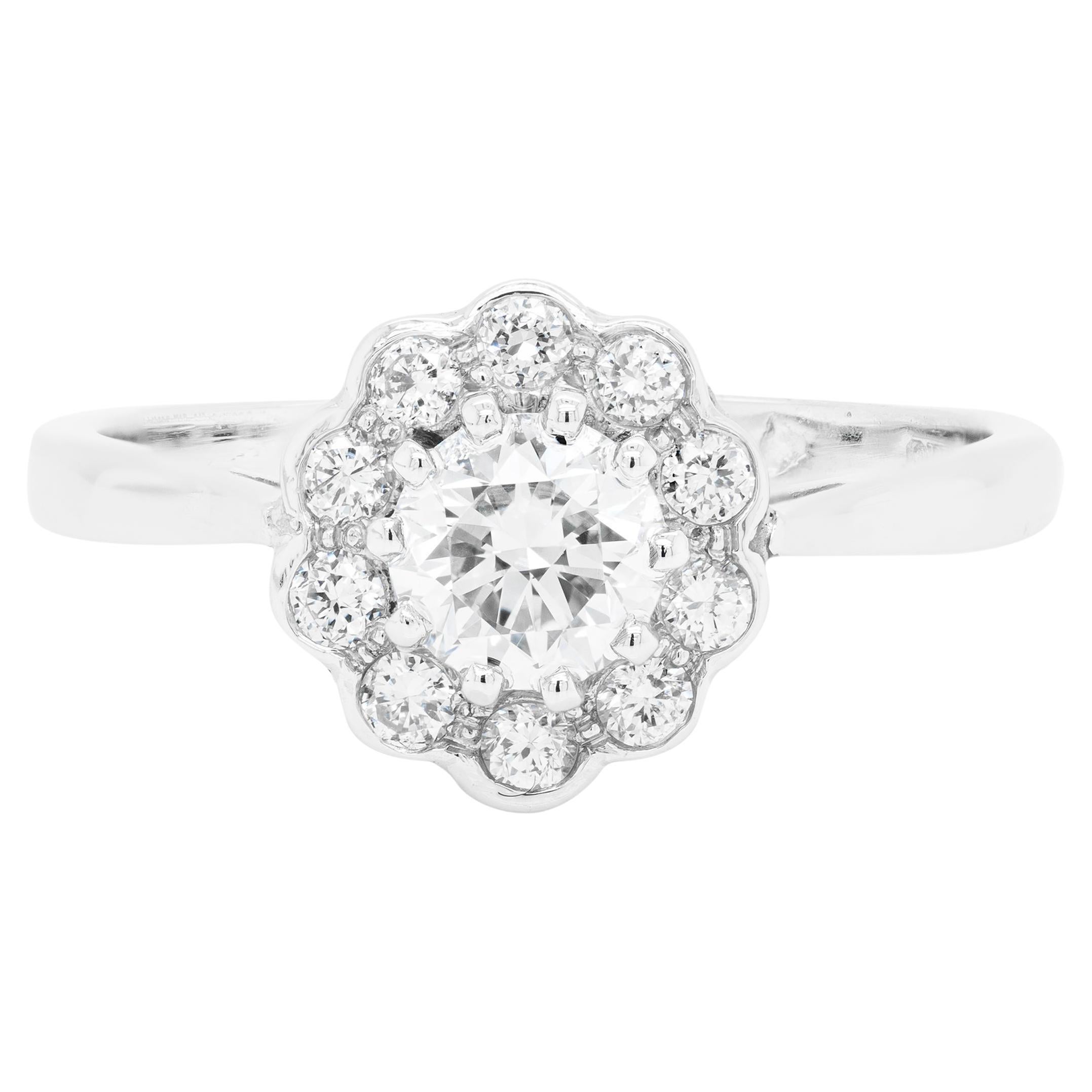 0.53ct F VS2 Diamond Platinum Daisy Cluster Engagement Ring For Sale