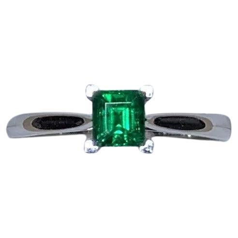 0.53ct Green Emerald Solitaire Engagement Ring In 18ct White Gold
