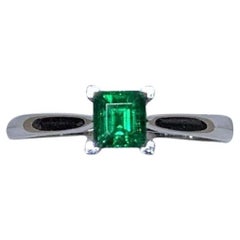 0.53ct Green Emerald Solitaire Engagement Ring In 18ct White Gold