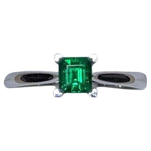 0.53ct Green Emerald Solitaire Engagement Ring In 18ct White Gold