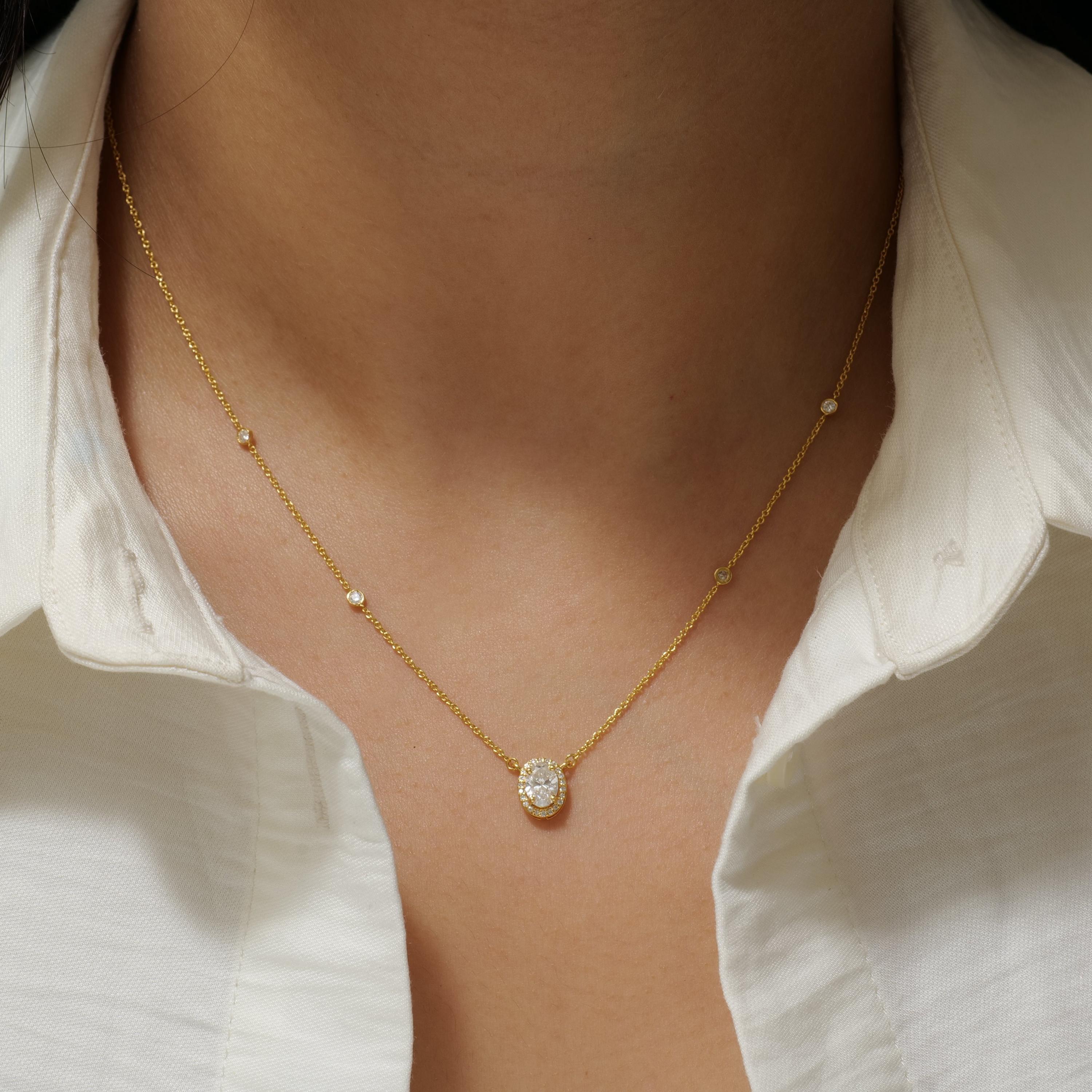 Art Déco Collana ovale con diamanti naturali in oro massiccio 14 carati (certificato) in vendita