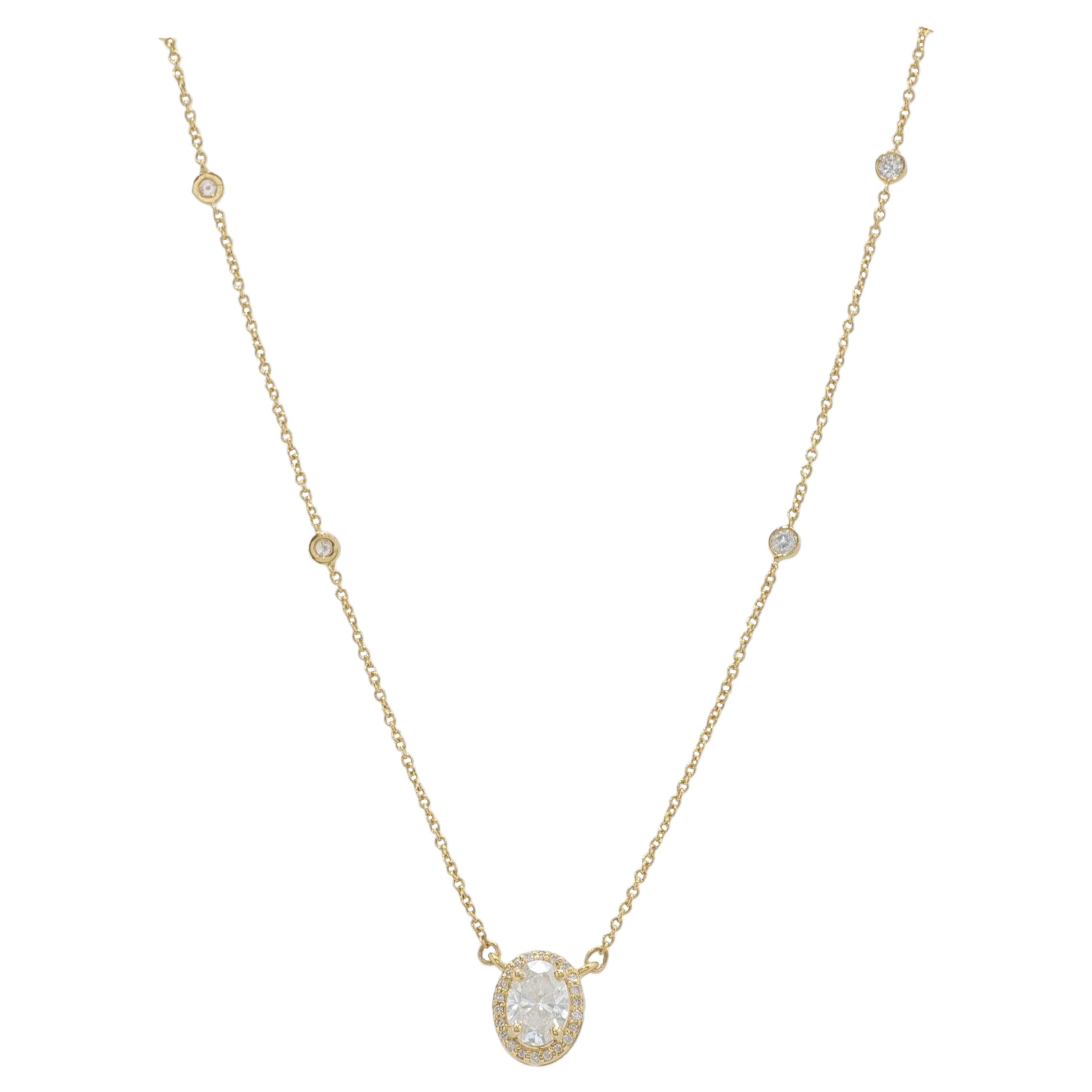 Collana ovale con diamanti naturali in oro massiccio 14 carati (certificato)