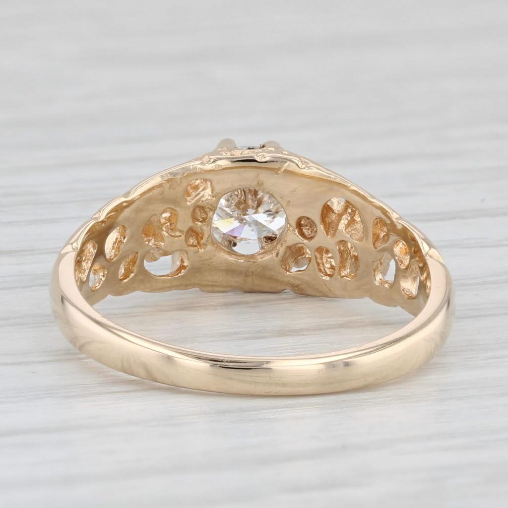 da uomo o donna Anello di fidanzamento solitario con diamante rotondo da 0,53 carati in oro 14k, traforato e ornato, Sz 6.75